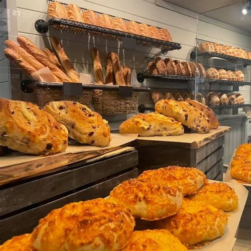 Fresh breads and pastries displayed inside Big River Baking Company in Bracebridge